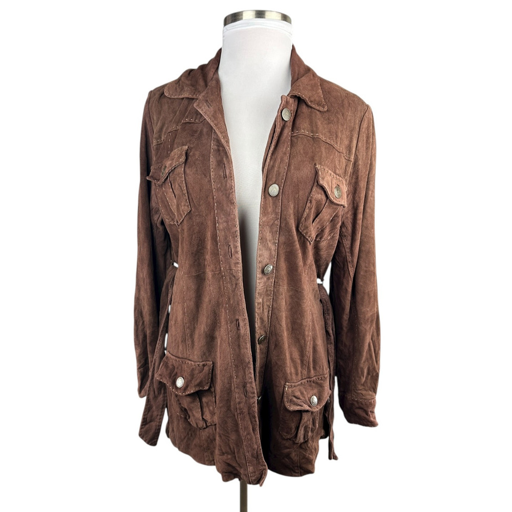 Lilly Pulitzer Soft Lamb Suede Jacket Brown Belted Button Lined XL Rare HTF - Picture 8 of 16